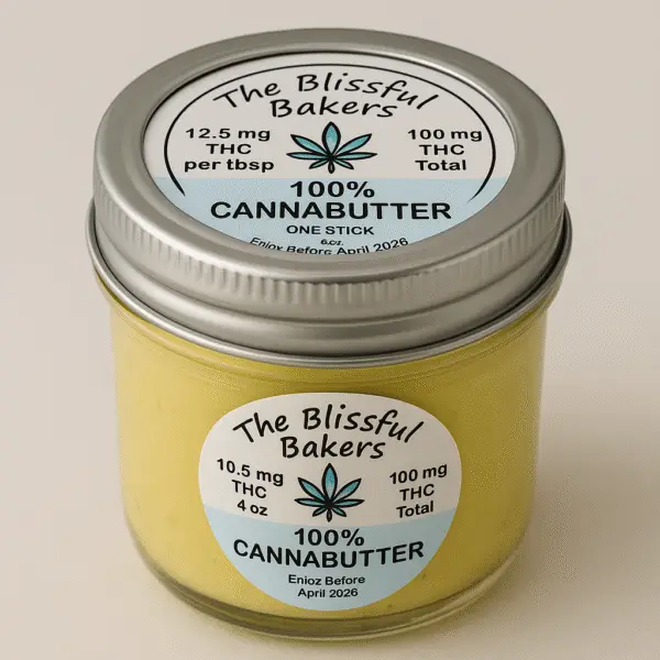 Image of Delta‑9 infused butter pouch from The Blissful Bakers – 300mg THC per unit