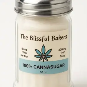 Photo of Delta‑9 infused Cannasugar pouch from The Blissful Bakers – 300mg THC, perfect for baking or drink