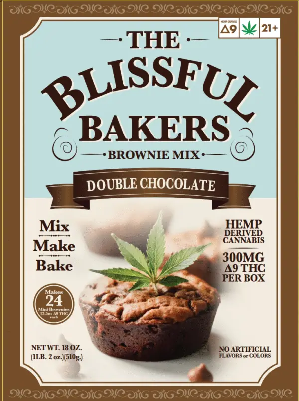 Wholesale case of Delta‑9 THC Double Chocolate Brownie Mix – 10 boxed edible baking mixes by The Blissful Bakers